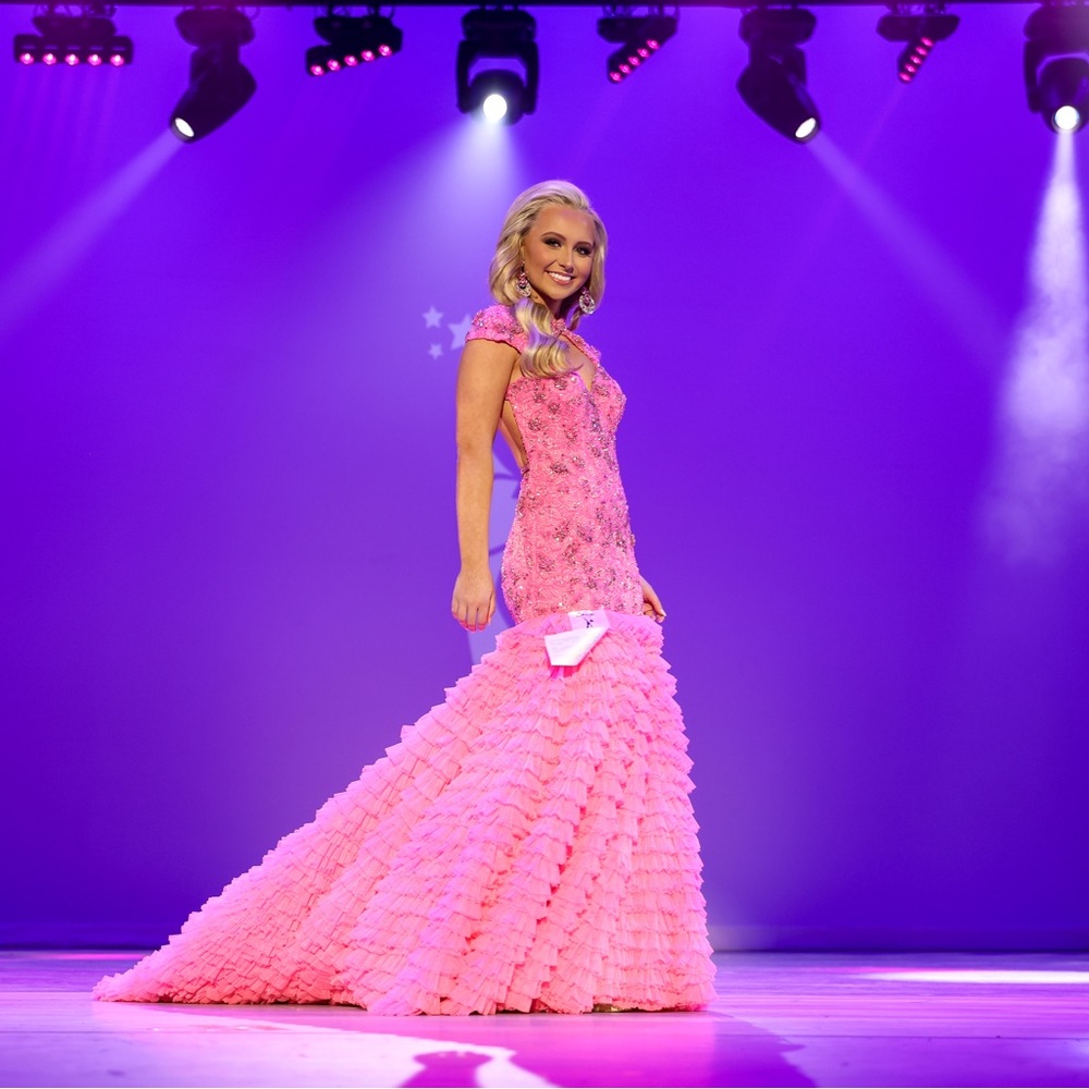 ASHLEYlauren Couture Elegant Pink beaded Pageant /Prom Dress - Picture 4 of 9